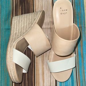 A New Day Nude and White Faux Snake Espadrille Platform Wedge Sandals Size 11
